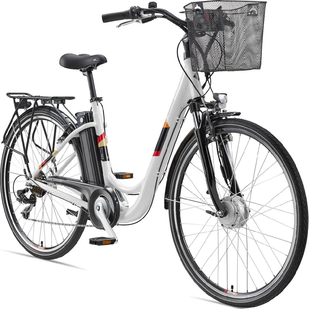 Telefunken E-Bike »Multitalent RC822« 7 Gang Shimano Tourney Frontmotor 250 W (ca. 100 km Reichweite-2 V-Bremsen-Beleuchtung-Straßenzulassung) City Elektrofahrrad Damen Herren 28 Zoll 36 V 374 Wh Akku Pedelec auf Raten JETZT KAUFEN
