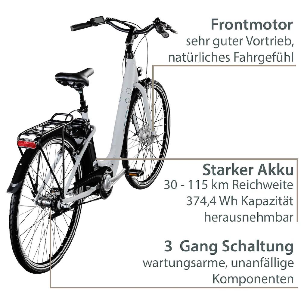 AGON E-Bike »Aurora« 3 Gang Frontmotor 250 W Pedelec Elektrofahrrad für Damen u. Herren Cityrad Bis zu 50% Rabatt