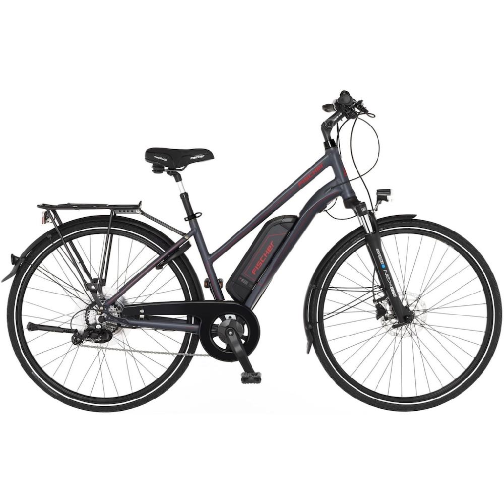 FISCHER Fahrrad E-Bike »VIATOR 1.0 Trapez 44« 8 Gang Shimano Acera Heckmotor 250 W (mit integr. Rahmenschloss) Pedelec Elektrofahrrad für Damen u. Herren Trekkingrad auf Raten Fabrikladen