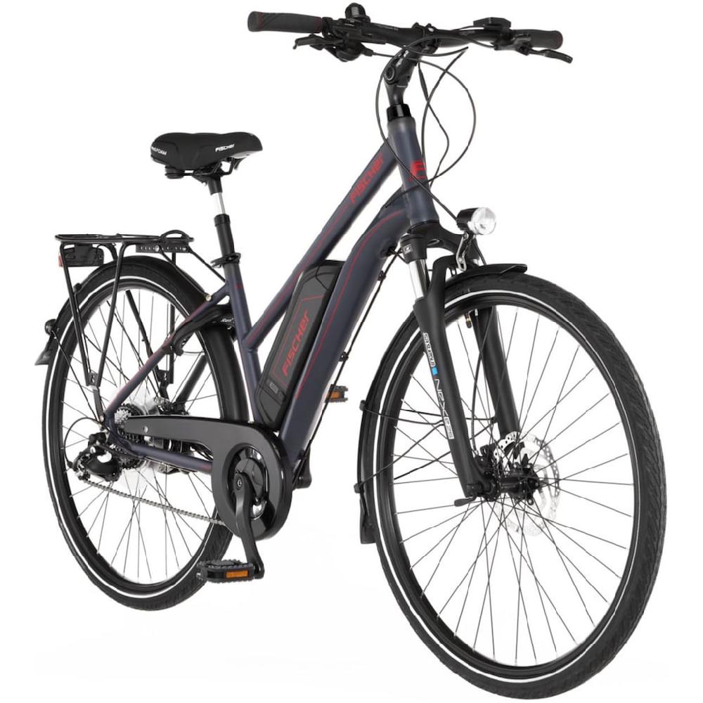 FISCHER Fahrrad E-Bike »VIATOR 1.0 Trapez 44« 8 Gang Shimano Acera Heckmotor 250 W (mit integr. Rahmenschloss) Pedelec Elektrofahrrad für Damen u. Herren Trekkingrad auf Raten Fabrikladen