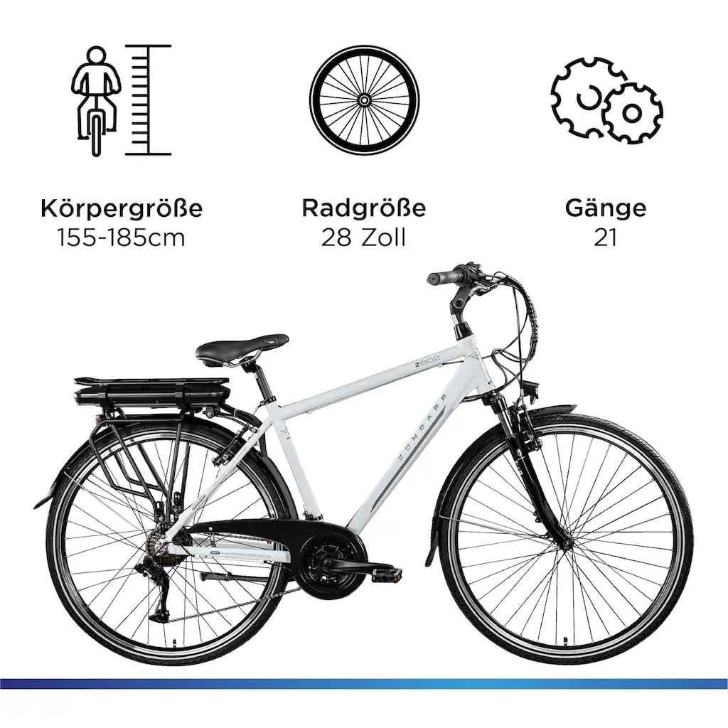 Zündapp E-Bike »Z802 Herren« 21 Gang Shimano Altus RD-M310 Heckmotor 250 W Pedelec Elektrofahrrad für Damen u. Herren Trekkingrad auf Rechnung Begrenzt auf 3 Tage