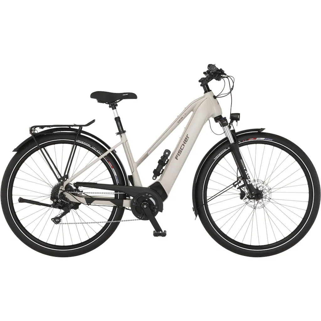 FISCHER Fahrrad E-Bike »VIATOR 7.0i Damen« 10 Gang Shimano Deore Mittelmotor 250 W (mit Faltschloss) Pedelec Elektrofahrrad für Damen u. Herren Trekkingrad auf Rechnung