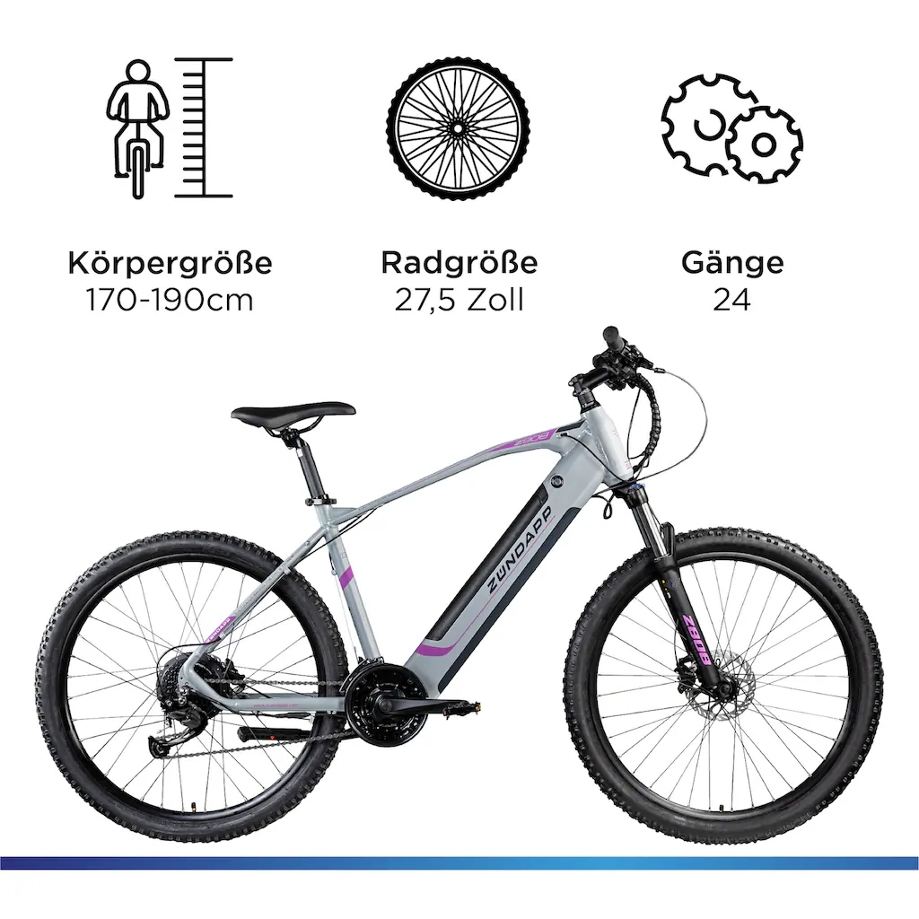 Zündapp E-Bike »Z808« 24 Gang Alivio Heckmotor 250 W Pedelec Elektrofahrrad für Damen u. Herren MTB Mountainbike Versandkostenfrei