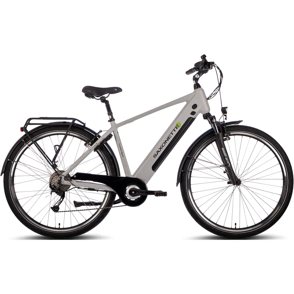 SAXONETTE E-Bike »Comfort Sport« 9 Gang Shimano Alivio Heckmotor 250 W (mit integr. Rahmenschloss und Trapez-Rahmen) Pedelec Elektrofahrrad für Damen u. Herren Trekkingrad