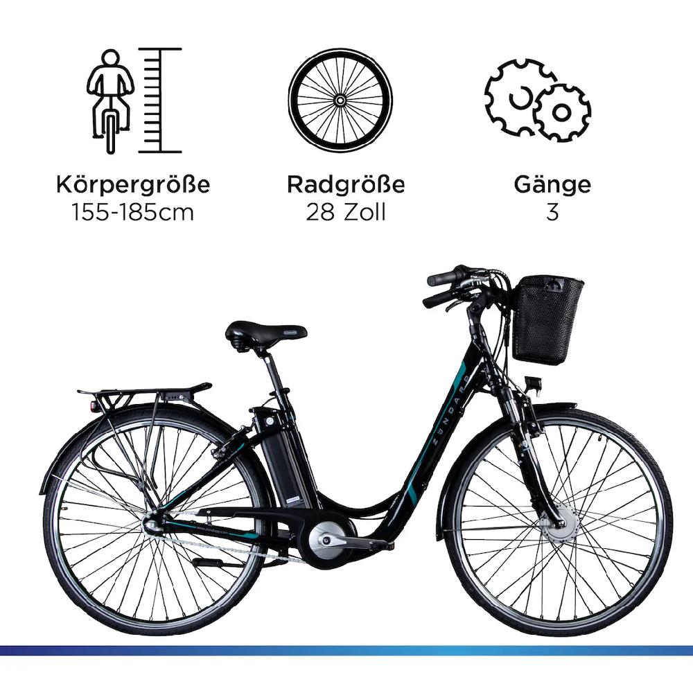 Zündapp E-Bike »Z510« 3 Gang Shimano Nexus SC-3C41 Frontmotor 250 W Pedelec Elektrofahrrad für Damen u. Herren Cityrad auf Raten Kostenlose Rückgabe