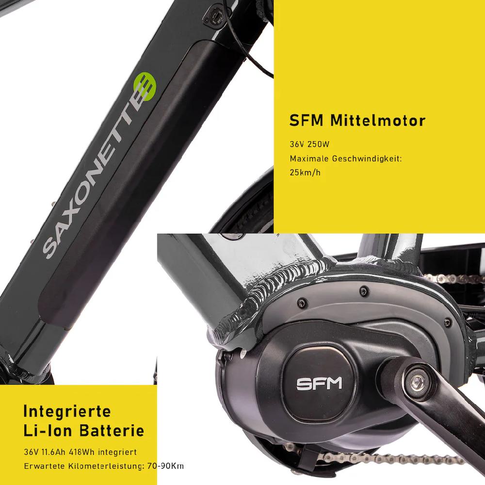 SAXONETTE E-Bike »Deluxe Sport Lady« 9 Gang Shimano Alivio Mittelmotor 250 W Pedelec Elektrofahrrad für Damen u. Herren Cityrad Begrenztes Angebot