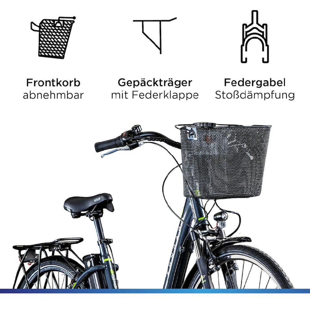 Zündapp E-Bike »Z510« 3 Gang Shimano Nexus SC-3C41 Frontmotor 250 W (mit Frontkorb) Pedelec Elektrofahrrad für Damen u. Herren Cityrad auf Rechnung online kaufen Saisonschlussverkauf