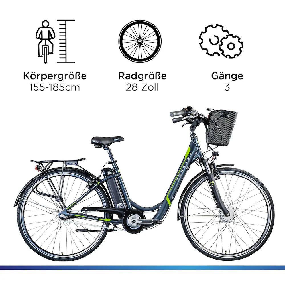 Zündapp E-Bike »Z510« 3 Gang Shimano Nexus SC-3C41 Frontmotor 250 W (mit Frontkorb) Pedelec Elektrofahrrad für Damen u. Herren Cityrad auf Rechnung online kaufen Saisonschlussverkauf