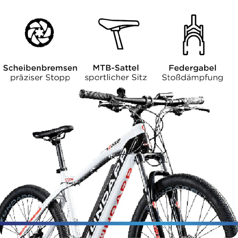 Zündapp E-Bike »Z801« 21 Gang Shimano Tourney RD-TY300 Heckmotor 250 W Pedelec Elektrofahrrad für Damen u. Herren MTB Mountainbike auf Rechnung kaufen Black Friday
