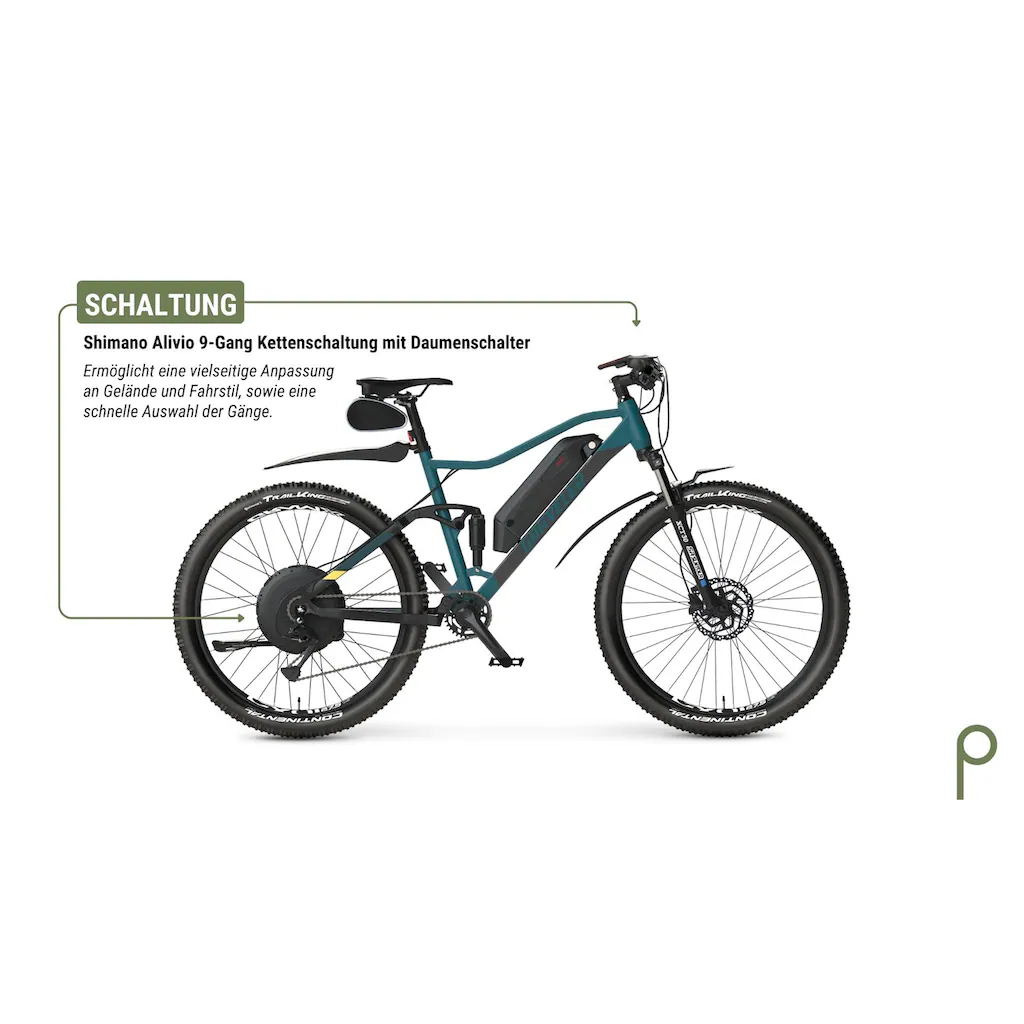 Prophete E-Bike »Graveler« 9 Gang Shimano Alivio Heckmotor 250 W Pedelec Elektrofahrrad für Damen u. Herren MTB Mountainbike Lagerräumung