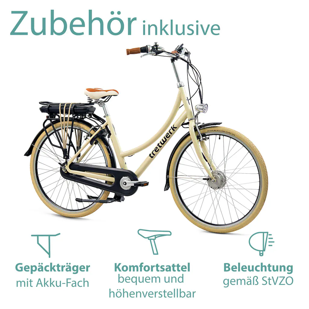 Tretwerk E-Bike »Aurora« 7 Gang Frontmotor 250 W (im Retro-Stil) Pedelec Elektrofahrrad für Damen u. Herren Cityrad Tiefpreis