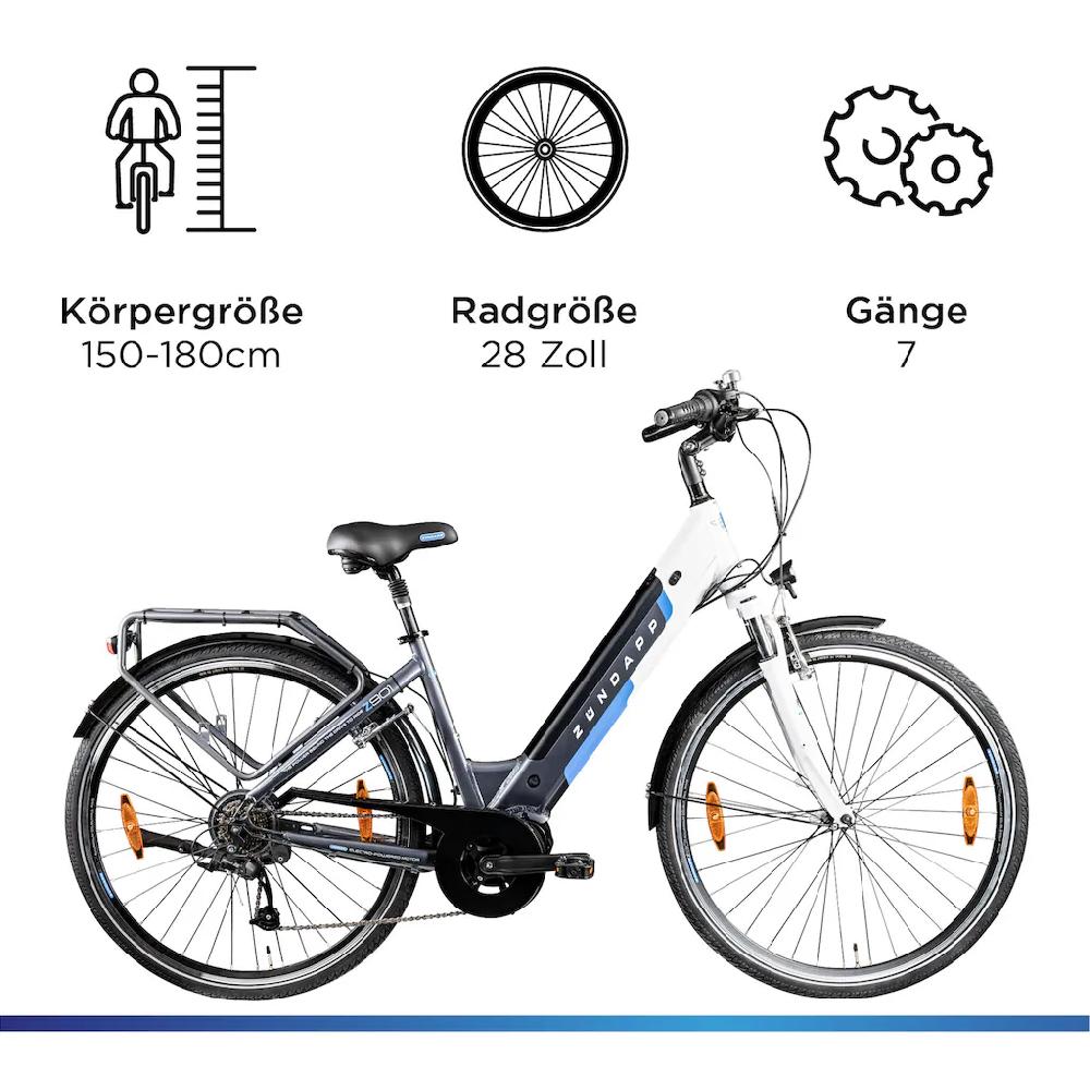 Zündapp E-Bike »Z901« 7 Gang Shimano Tourney RD-TY300 Mittelmotor 250 W Pedelec Elektrofahrrad für Damen u. Herren Cityrad Wochenangebot
