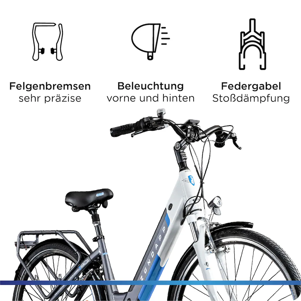 Zündapp E-Bike »Z901« 7 Gang Shimano Tourney RD-TY300 Mittelmotor 250 W Pedelec Elektrofahrrad für Damen u. Herren Cityrad Wochenangebot