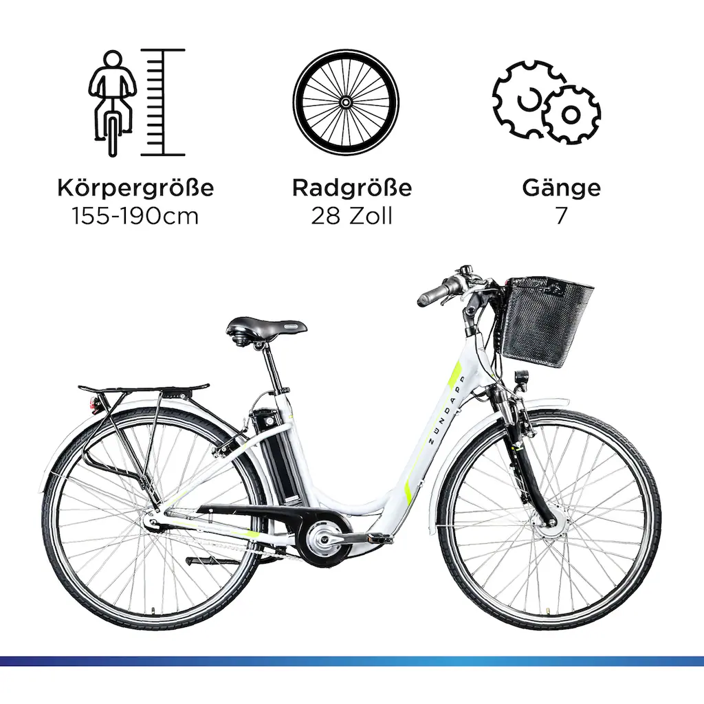 Zündapp E-Bike »Z517« 7 Gang Shimano Frontmotor 250 W (mit großem Frontkorb) Pedelec Elektrofahrrad für Damen u. Herren Cityrad auf Raten JETZT KAUFEN