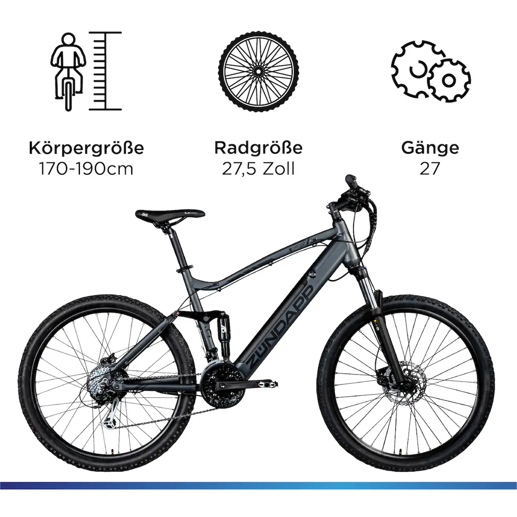 Zündapp E-Bike »XFS« 27 Gang Shimano Tourney TX Heckmotor 250 W Pedelec Elektrofahrrad für Damen u. Herren MTB Mountainbike auf Rechnung online bestellen Nur noch ein Tag übrig
