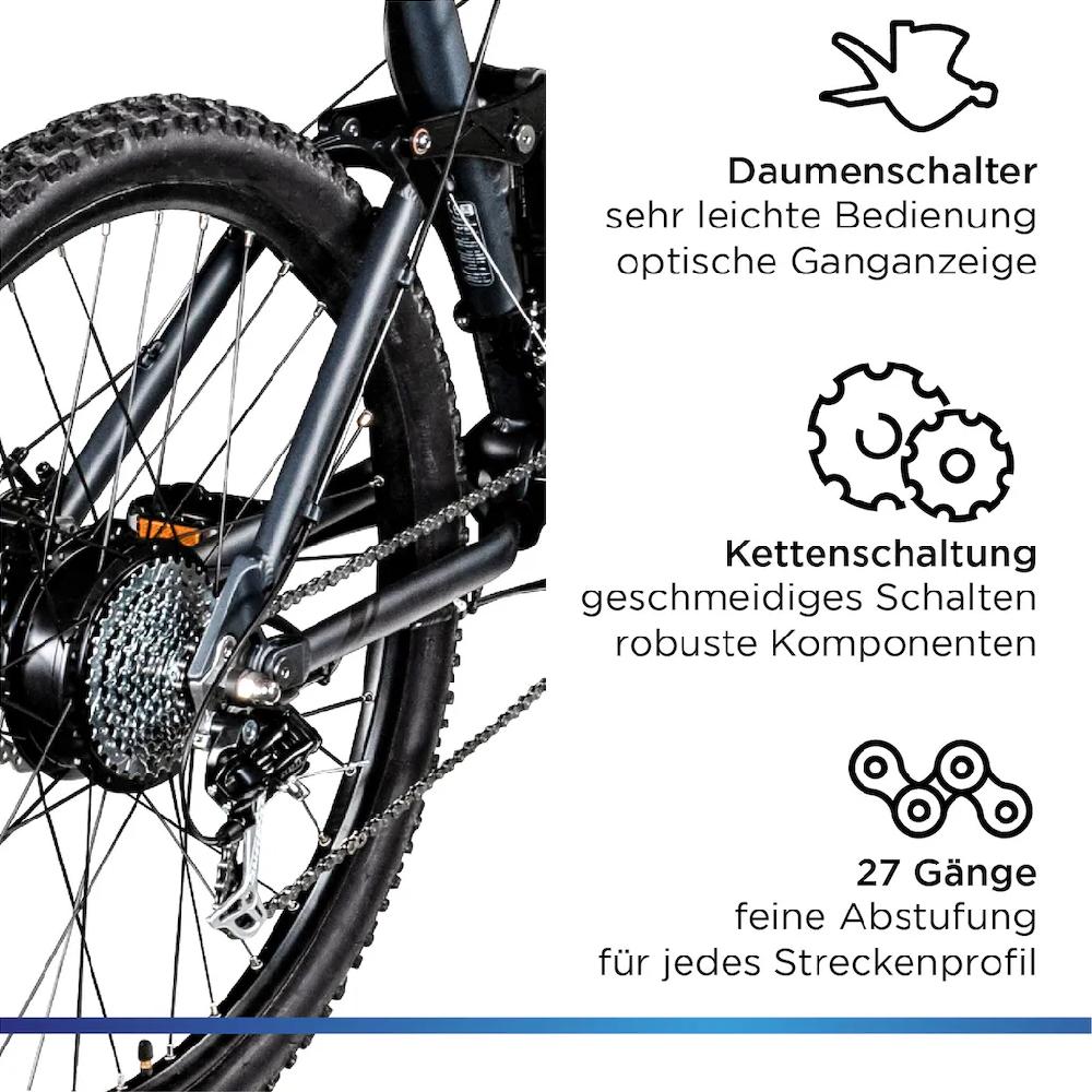 Zündapp E-Bike »XFS« 27 Gang Shimano Tourney TX Heckmotor 250 W Pedelec Elektrofahrrad für Damen u. Herren MTB Mountainbike auf Rechnung online bestellen Nur noch ein Tag übrig
