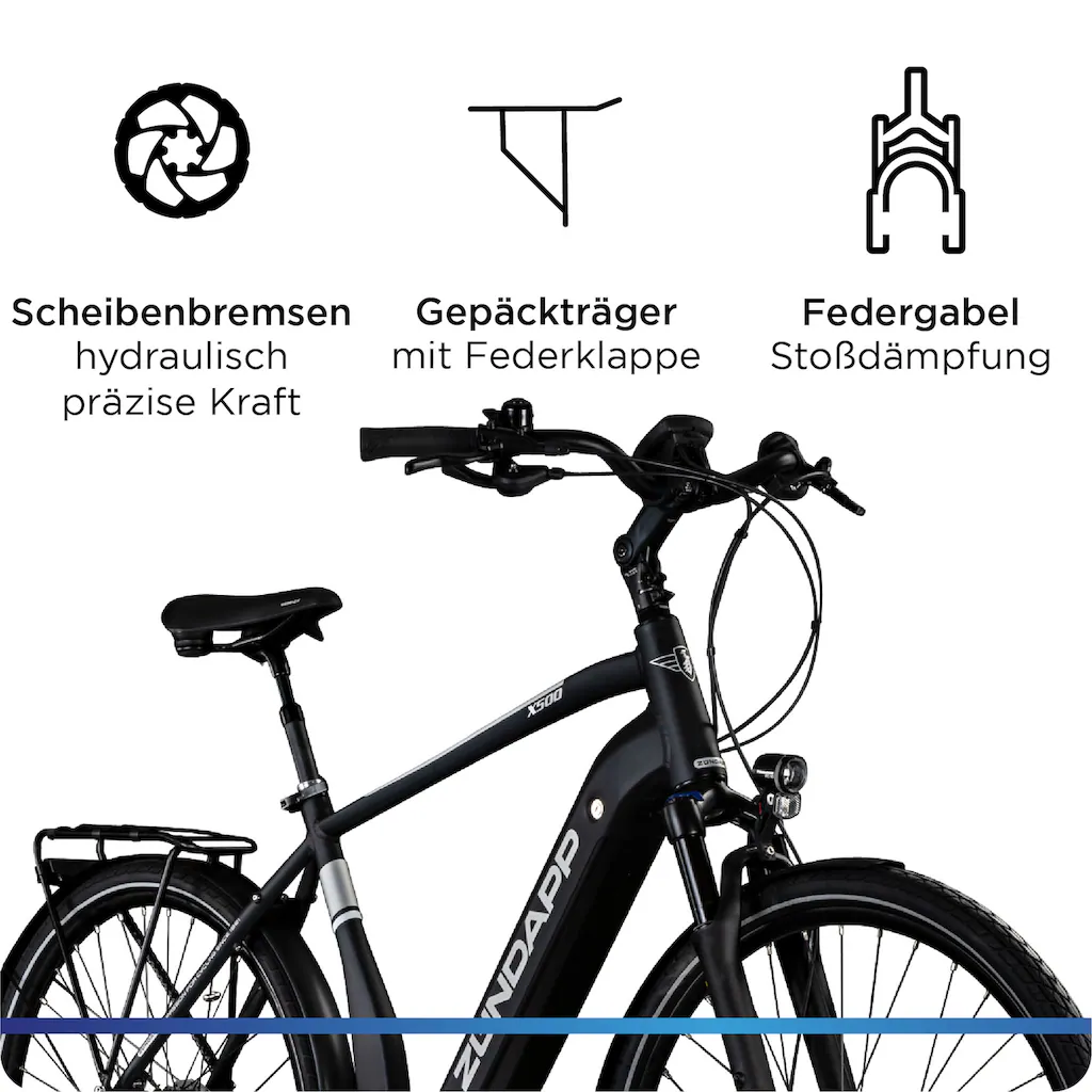 Zündapp E-Bike »X500« 11 Gang Shimano Deore Mittelmotor 250 W Pedelec Elektrofahrrad für Damen u. Herren Trekkingrad Fabrikverkauf