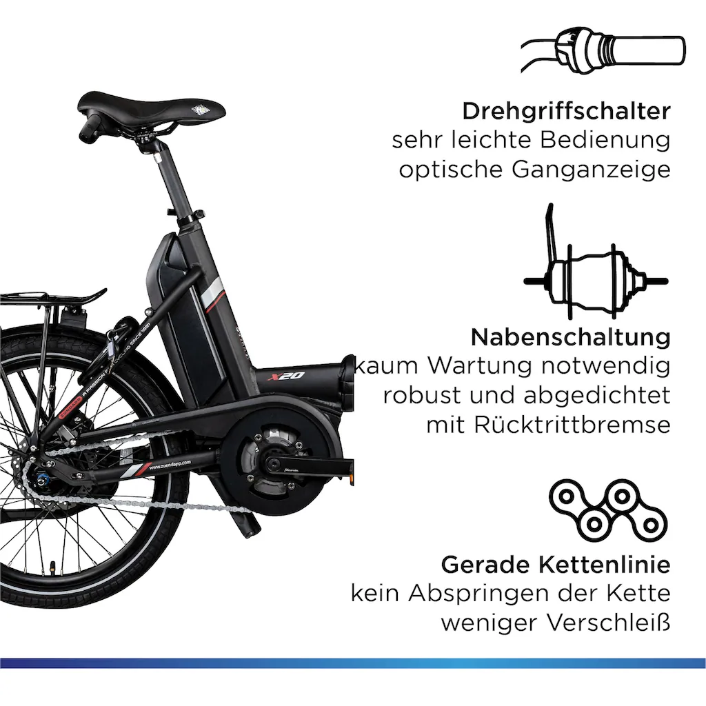 Zündapp E-Bike »X20« 7 Gang Shimano Nexus Mittelmotor 250 W Pedelec Elektrofahrrad für Damen u. Herren Faltrad Meist gekauft