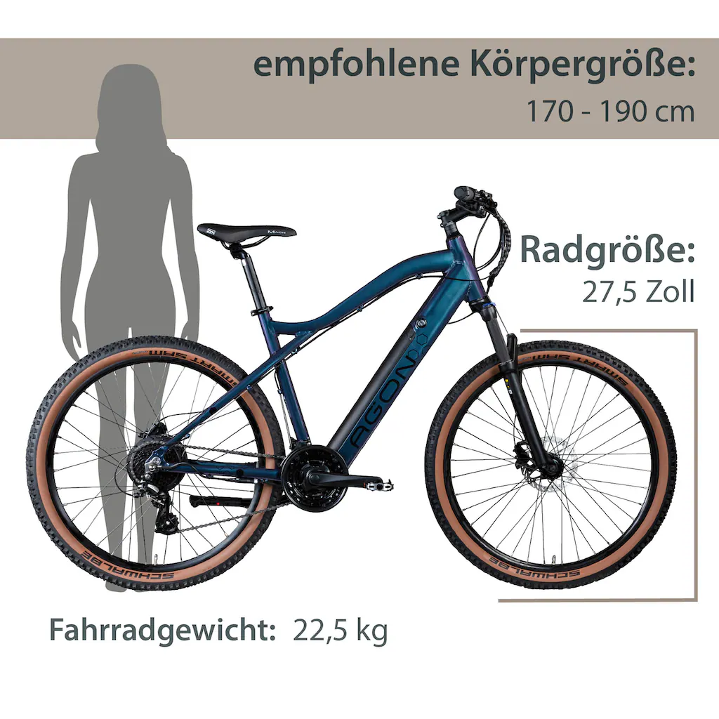 AGON E-Bike »Alpha« 24 Gang Heckmotor 250 W Pedelec Elektrofahrrad für Damen u. Herren MTB Mountainbike auf Raten Muttertagsangebot