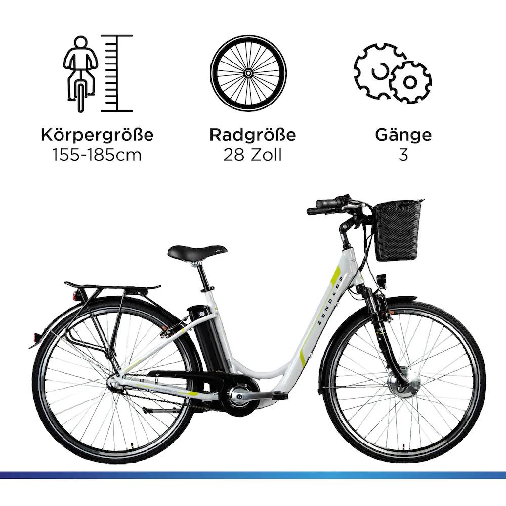 Zündapp E-Bike »Z510« 3 Gang Shimano Nexus SC-3C41 Frontmotor 250 W Pedelec Elektrofahrrad für Damen u. Herren Cityrad Neueste Mode