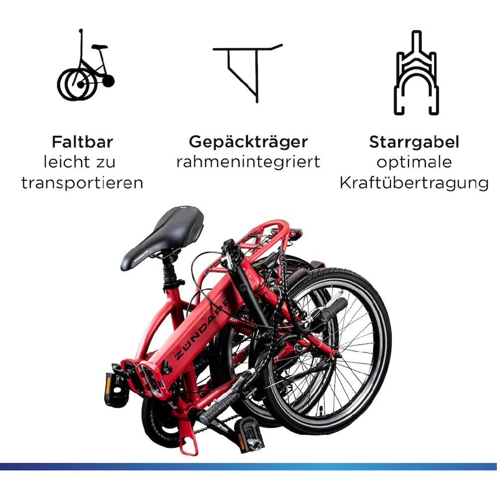 Zündapp E-Bike »Z101« 6 Gang Shimano Tourney RD-TY300 Heckmotor 250 W Pedelec Elektrofahrrad für Damen u. Herren Faltrad Online Outlet