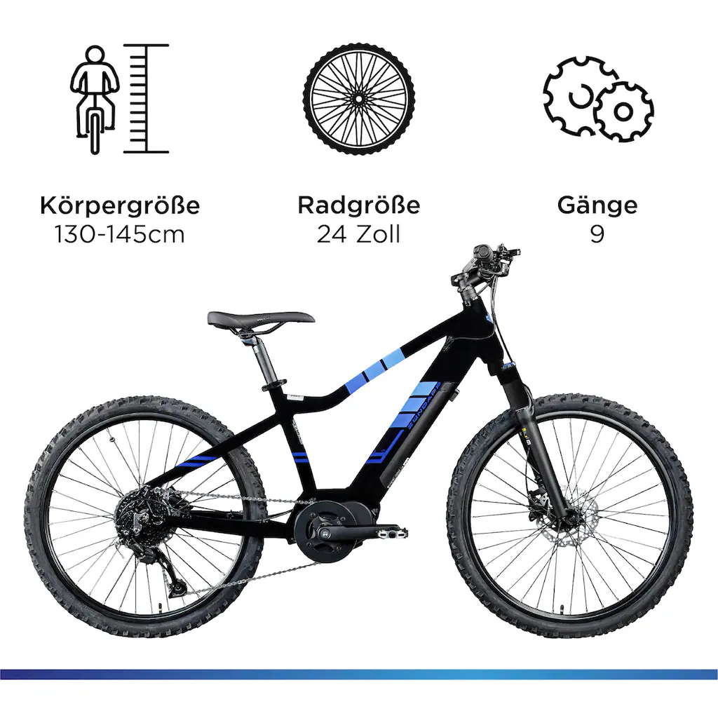 Zündapp E-Bike »Z240« 9 Gang Shimano Alivio RD-M3100 SGS Mittelmotor 250 W E Bike Mountainbike 24 Zoll Elektro Bike 130-145 cm Jugendliche ab 8 Saisonale Angebote