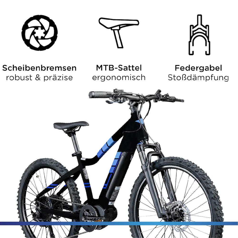 Zündapp E-Bike »Z240« 9 Gang Shimano Alivio RD-M3100 SGS Mittelmotor 250 W E Bike Mountainbike 24 Zoll Elektro Bike 130-145 cm Jugendliche ab 8 Saisonale Angebote