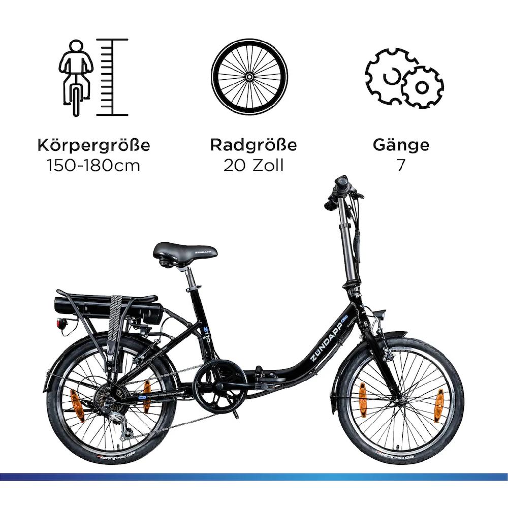 Zündapp E-Bike »Z110« 7 Gang Shimano RD-TY21 Tourney Heckmotor 250 W Pedelec Elektrofahrrad für Damen u. Herren Klapprad Clearance-Verkauf