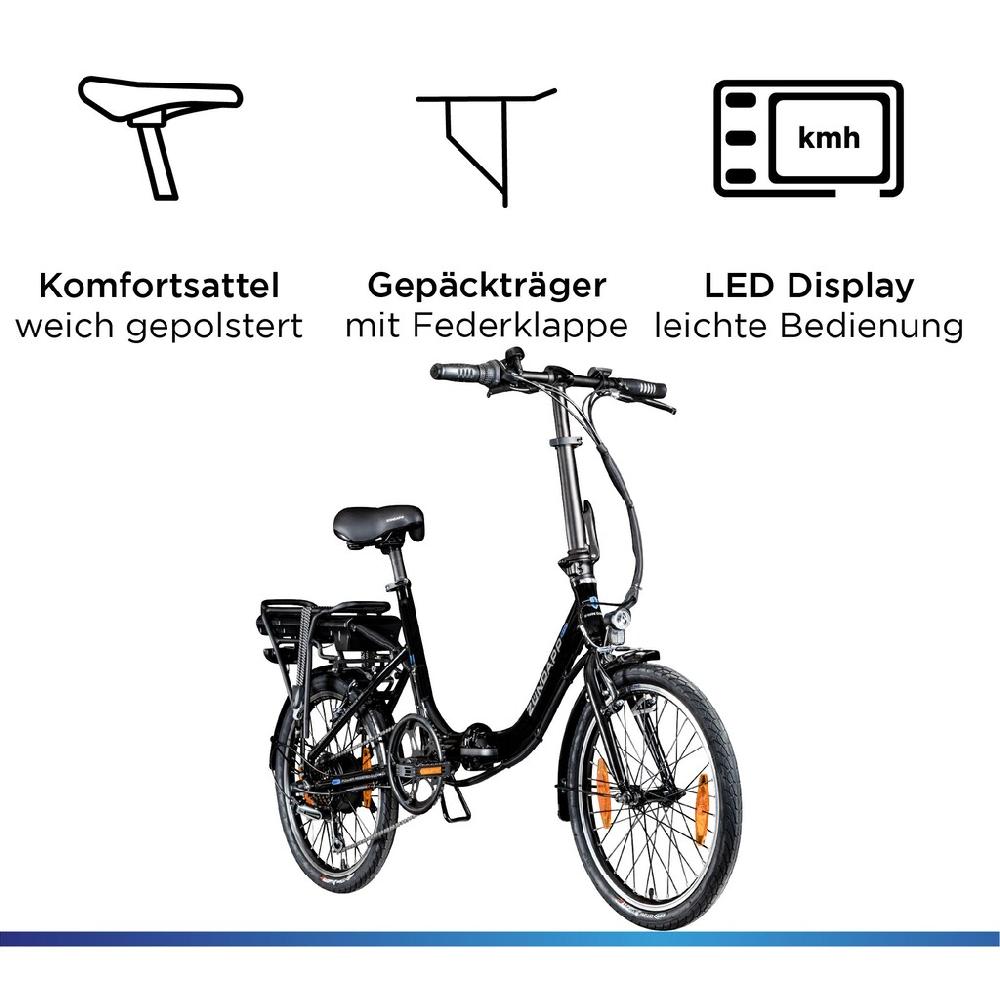 Zündapp E-Bike »Z110« 7 Gang Shimano RD-TY21 Tourney Heckmotor 250 W Pedelec Elektrofahrrad für Damen u. Herren Klapprad Clearance-Verkauf