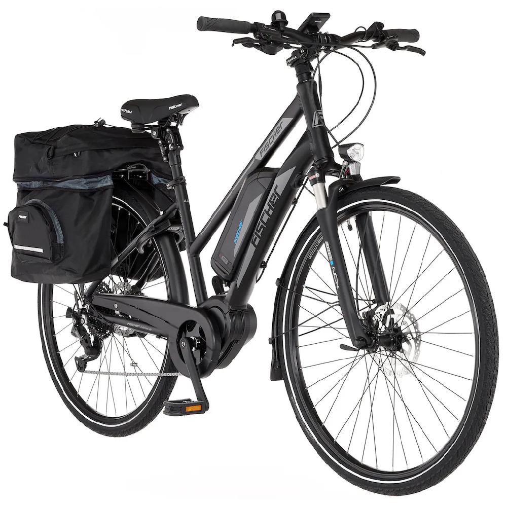 FISCHER Fahrrad E-Bike »VIATOR ETD 1861 557« 10 Gang Shimano Deore Mittelmotor 250 W (mit Gepäckträgertasche) Pedelec Elektrofahrrad für Damen Trekkingrad auf Rechnung zollfrei