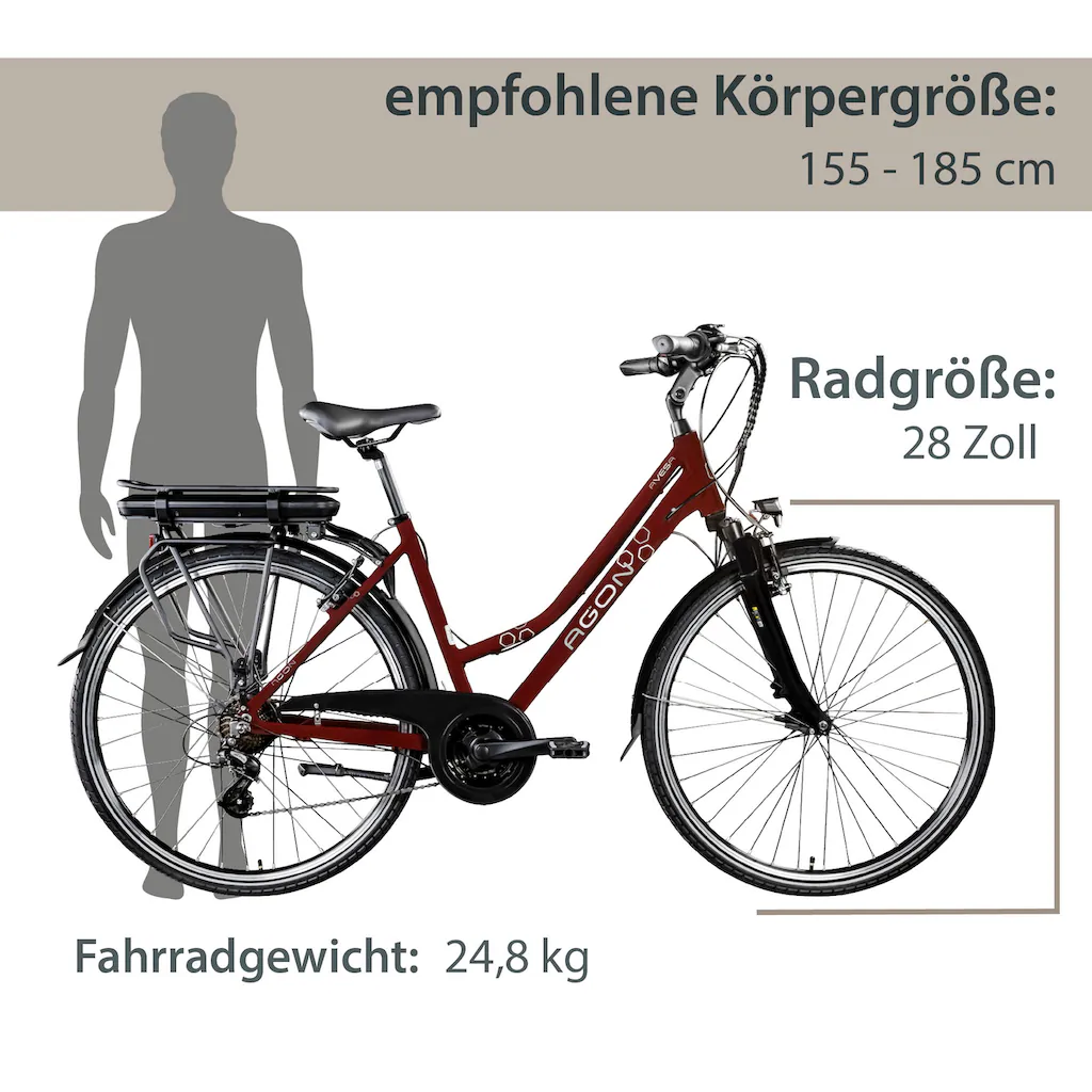 AGON E-Bike »Avesa« 21 Gang Heckmotor 250 W Pedelec Elektrofahrrad für Damen u. Herren Trekkingrad auf Rechnung Rabatte dieses Monats