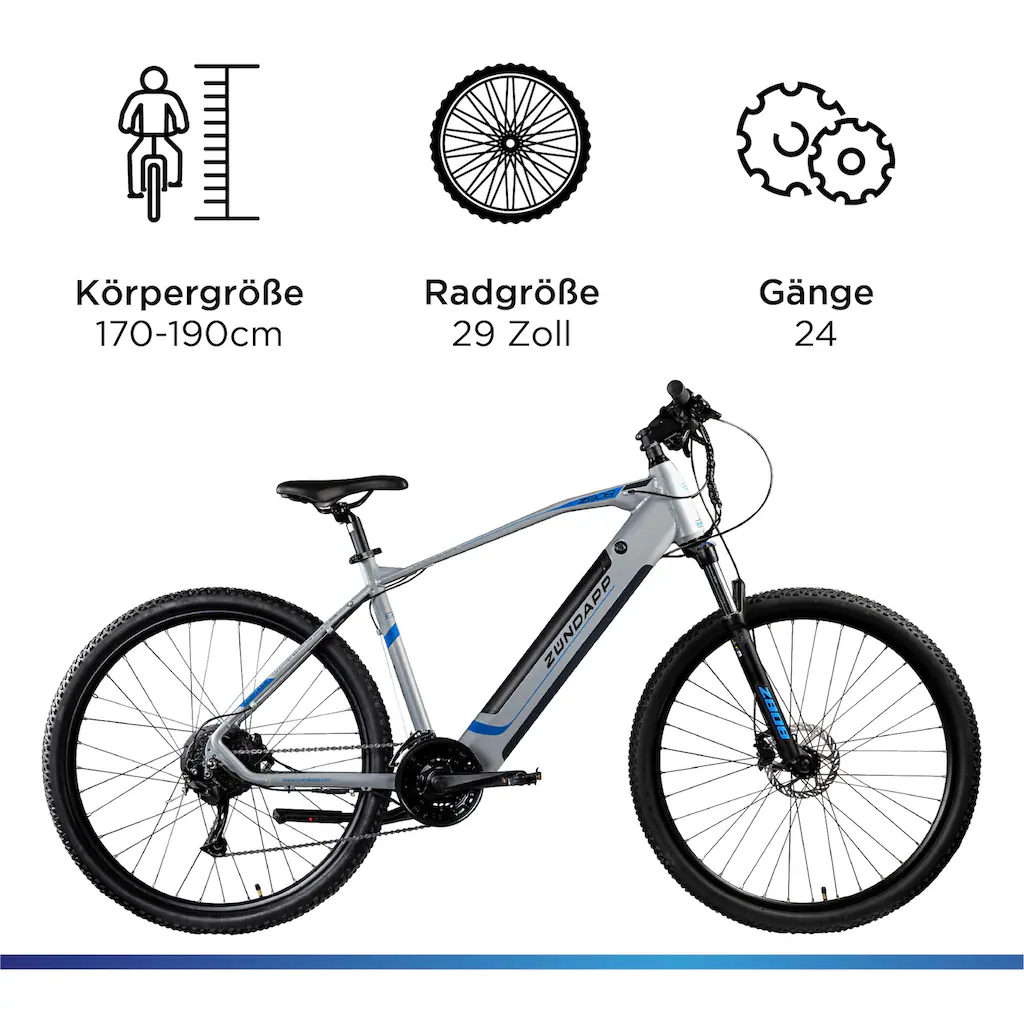 Zündapp E-Bike »Z808« 24 Gang Heckmotor 250 W Pedelec Elektrofahrrad für Damen u. Herren MTB Mountainbike auf Rechnung 2025