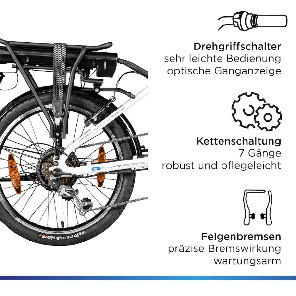 Zündapp E-Bike »Z110« 7 Gang Shimano RD-TY21 Tourney Heckmotor 250 W Pedelec Elektrofahrrad für Damen u. Herren Klapprad auf Rechnung online bestellen Online
