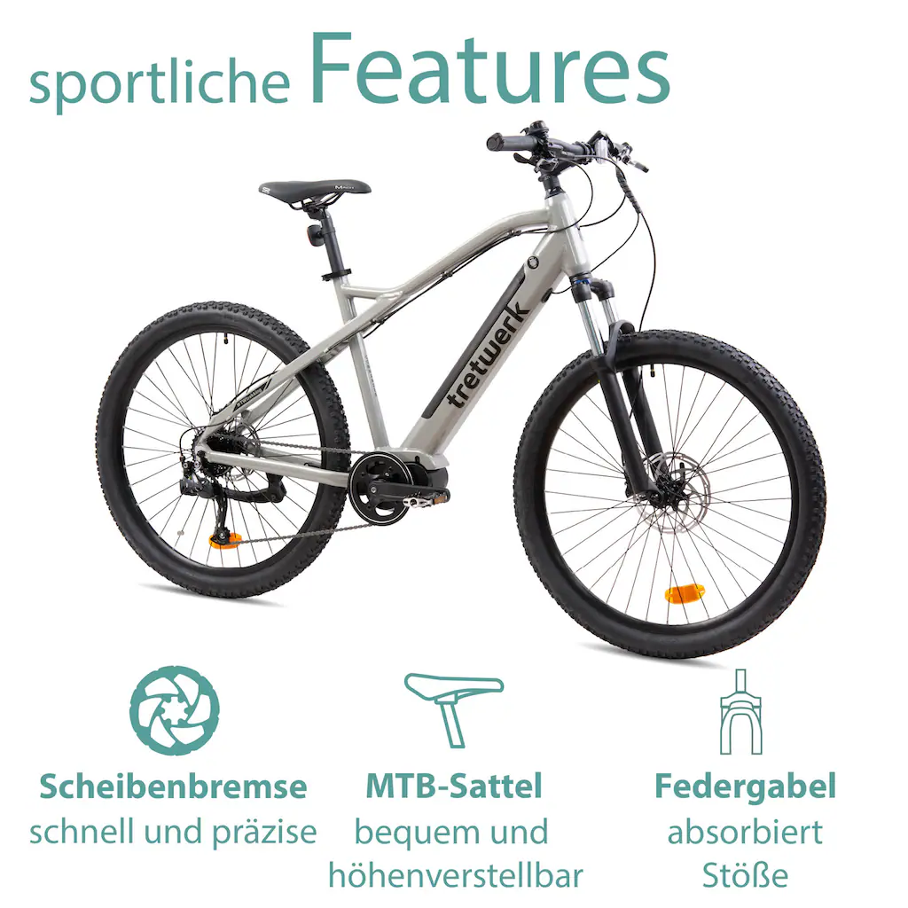 Tretwerk E-Bike »Commander« 9 Gang Shimano Altus M2000 Mittelmotor 250 W Pedelec Elektrofahrrad für Damen u. Herren MTB Mountainbike Auslauf