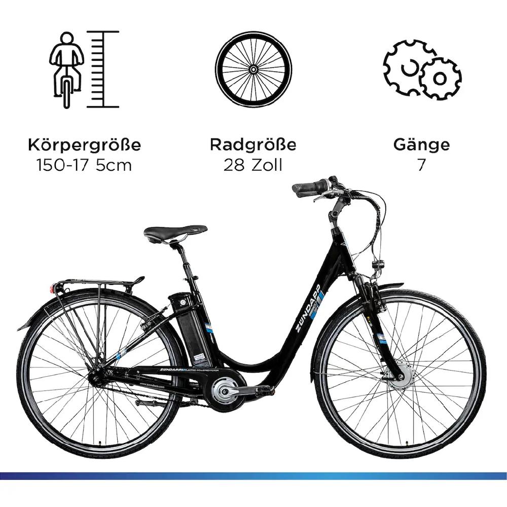 Zündapp E-Bike »Green 3.7« 7 Gang Frontmotor 250 W Pedelec Elektrofahrrad für Damen u. Herren Cityrad auf Rechnung bestellen Limitierter Zeitrabatt