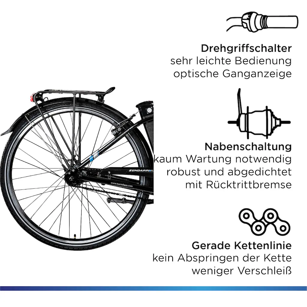 Zündapp E-Bike »Green 3.7« 7 Gang Frontmotor 250 W Pedelec Elektrofahrrad für Damen u. Herren Cityrad auf Rechnung bestellen Limitierter Zeitrabatt