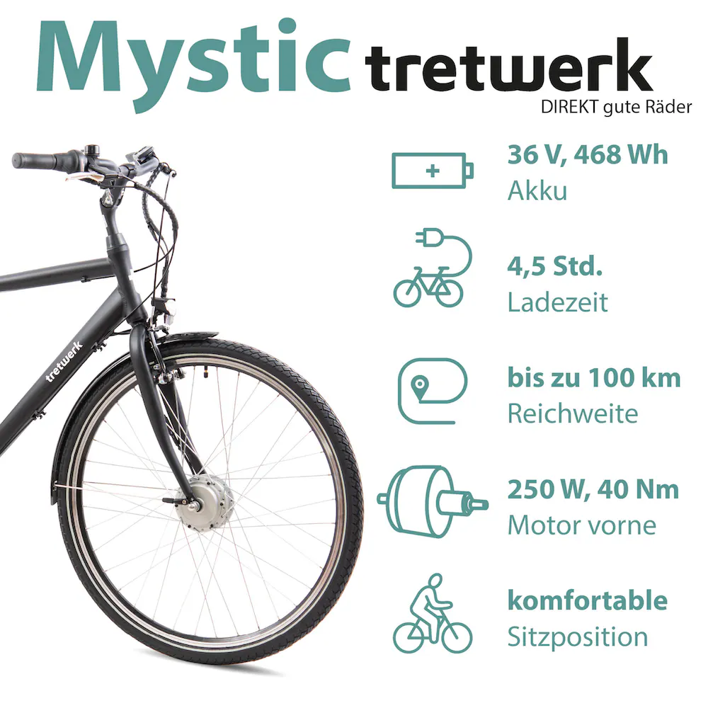 Tretwerk E-Bike »Mystic« 7 Gang Frontmotor 250 W Pedelec Elektrofahrrad für Damen u. Herren Trekkingrad Online Shopping