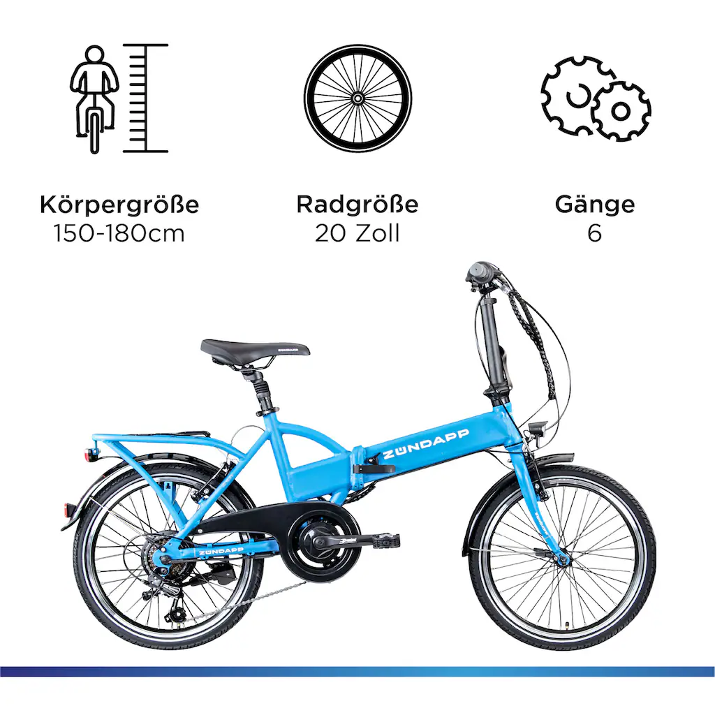 Zündapp E-Bike »Z101« 6 Gang Shimano Tourney RD-TY300 Heckmotor 250 W Pedelec Elektrofahrrad für Damen u. Herren Faltrad auf Rechnung kaufen Exklusivangebot