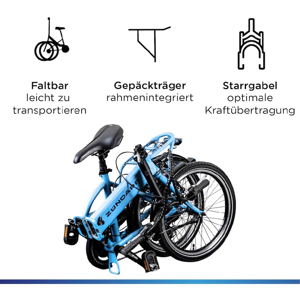 Zündapp E-Bike »Z101« 6 Gang Shimano Tourney RD-TY300 Heckmotor 250 W Pedelec Elektrofahrrad für Damen u. Herren Faltrad auf Rechnung kaufen Exklusivangebot