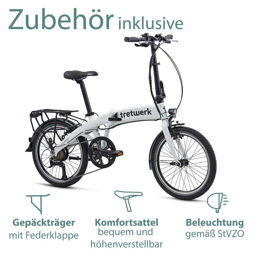 Tretwerk E-Bike »Akimbo« 8 Gang Shimano Acera M3020 SGS Heckmotor 250 W Pedelec Elektrofahrrad für Damen u. Herren Faltrad auf Rechnung online bestellen Vatertagsangebot