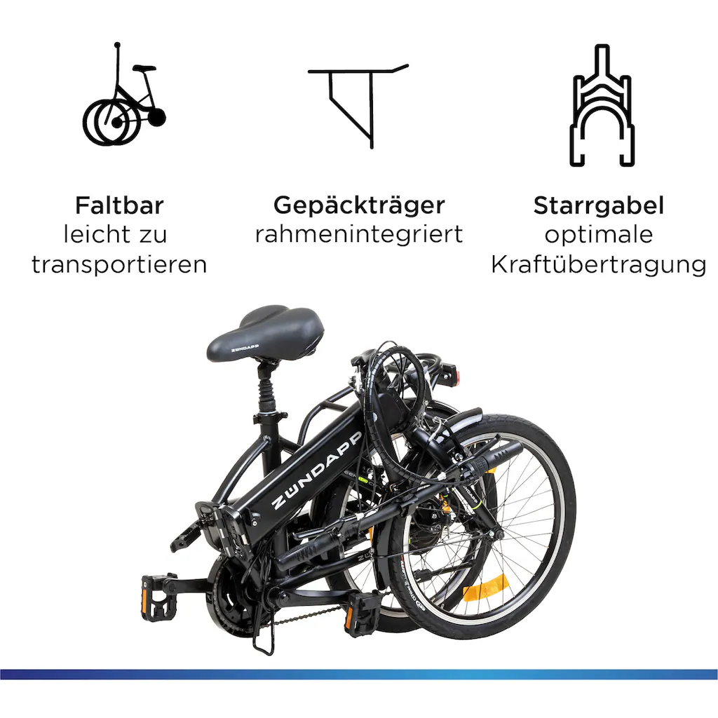 Zündapp E-Bike »Z101« 6 Gang Shimano Tourney RD-TY300 Heckmotor 250 W Pedelec Elektrofahrrad für Damen u. Herren Faltrad auf Rechnung kaufen Blitzangebot