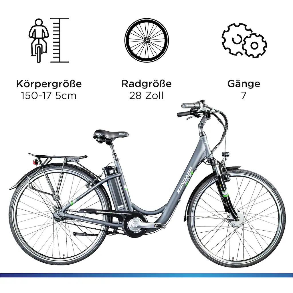 Zündapp E-Bike »Green 3.7« 7 Gang Frontmotor 250 W Pedelec Elektrofahrrad für Damen u. Herren Cityrad auf Rechnung kaufen Begrenzte Freigabe