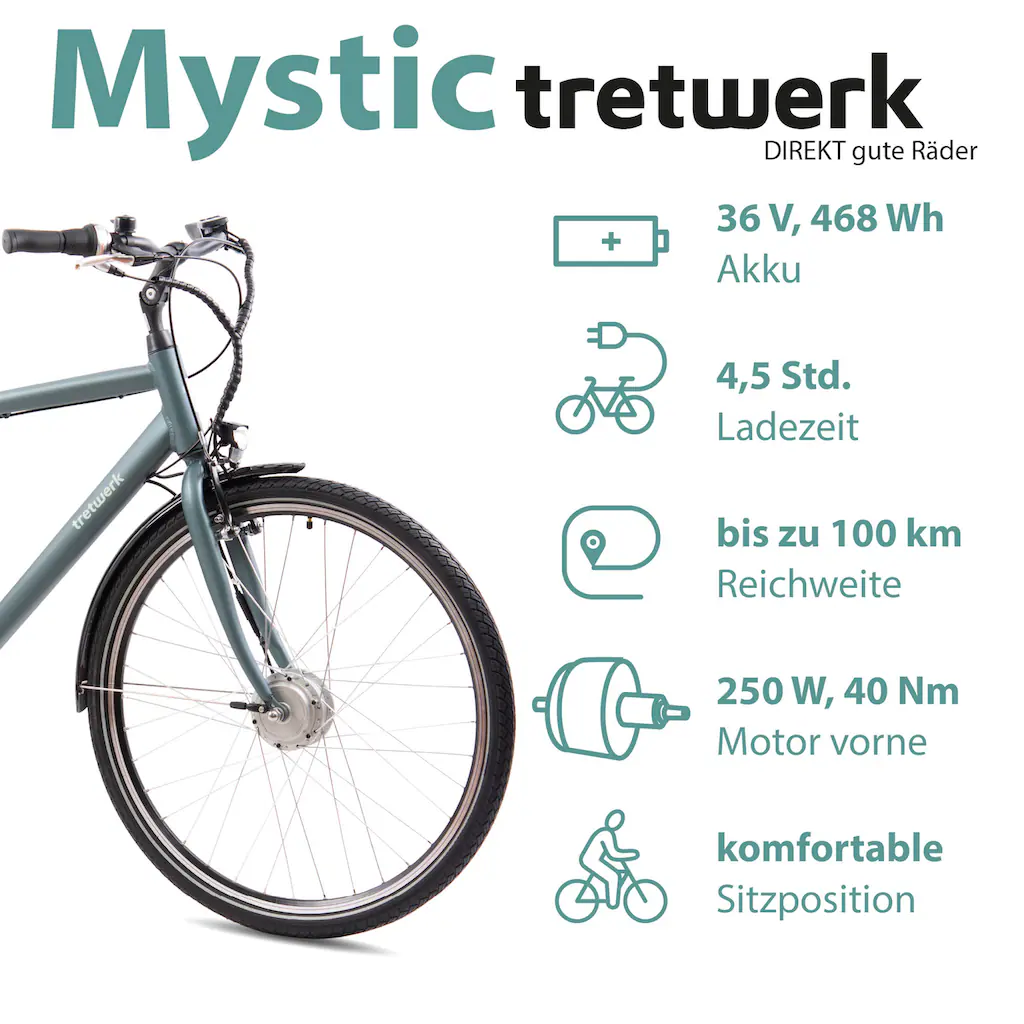 Tretwerk E-Bike »Mystic« 7 Gang Frontmotor 250 W Pedelec Elektrofahrrad für Damen u. Herren Trekkingrad auf Rechnung Nur noch ein Tag übrig