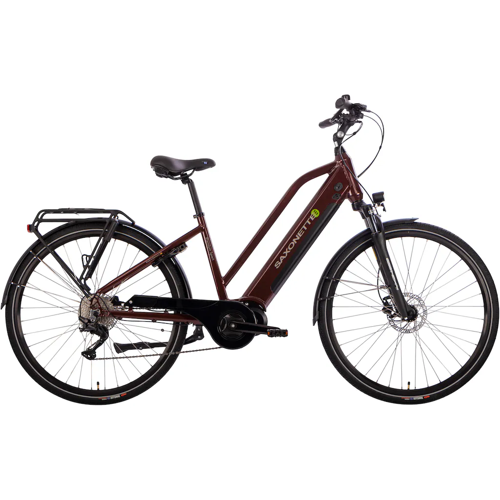 SAXONETTE E-Bike »Premium Sport (Trapez)« 10 Gang Mittelmotor 250 W Pedelec Elektrofahrrad für Damen Trekkingrad