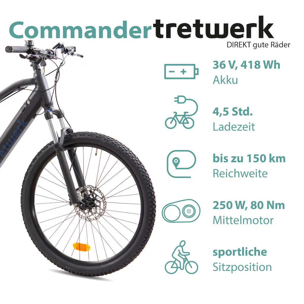 Tretwerk E-Bike »Commander« 9 Gang Shimano Altus M2000 Mittelmotor 250 W Pedelec Elektrofahrrad für Damen u. Herren MTB Mountainbike auf Rechnung online kaufen Blitzverkäufe
