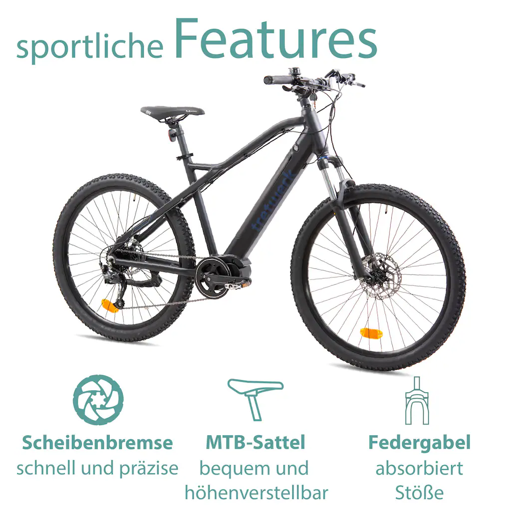 Tretwerk E-Bike »Commander« 9 Gang Shimano Altus M2000 Mittelmotor 250 W Pedelec Elektrofahrrad für Damen u. Herren MTB Mountainbike auf Rechnung online kaufen Blitzverkäufe