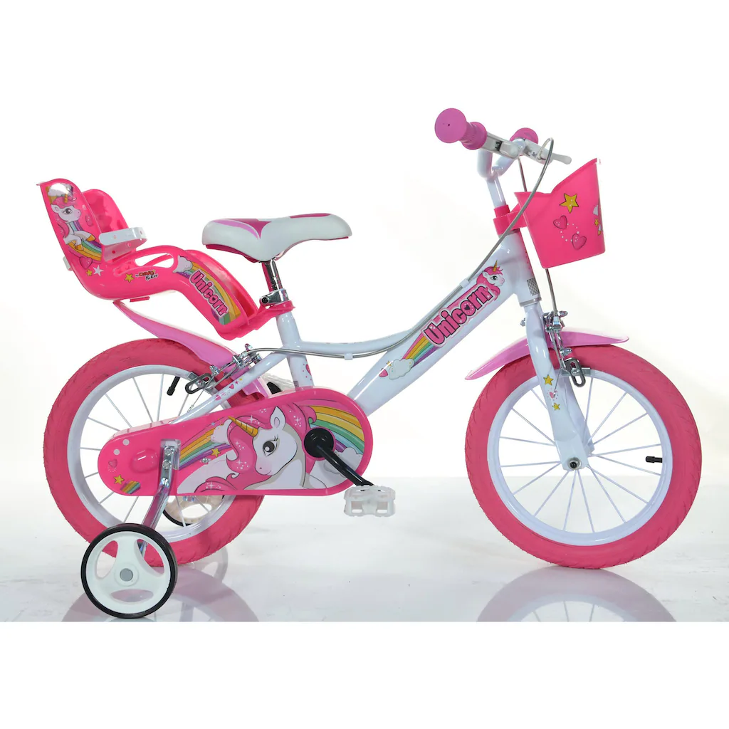 Dino Kinderfahrrad »Unicorn Einhorn« 1 Gang mit Stützrädern Korb und Puppensitz