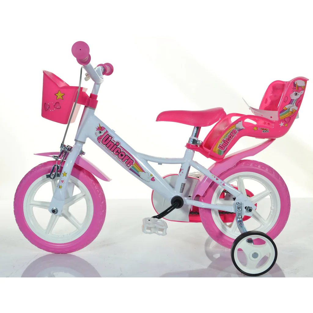 Dino Kinderfahrrad »Unicorn Einhorn 12 Zoll« 1 Gang mit Stützrädern Korb und Puppensitz