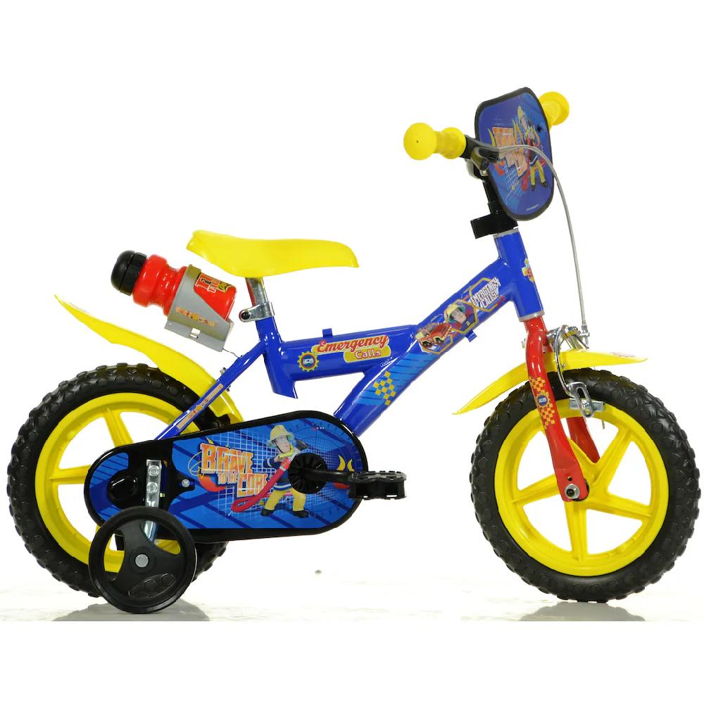 Dino Kinderfahrrad »Feuerwehrmann Sam 12 Zoll« 1 Gang mit Stützrädern Trinkflasche und Frontschild