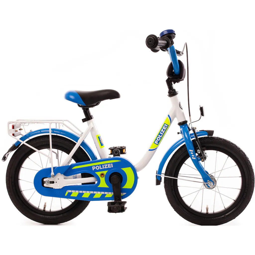 Bachtenkirch Kinderfahrrad »14" Kinderfahrrad "POLIZEI" kristall-weiß/blau/neon« 1 Gang ohne Schaltung Osterangebot